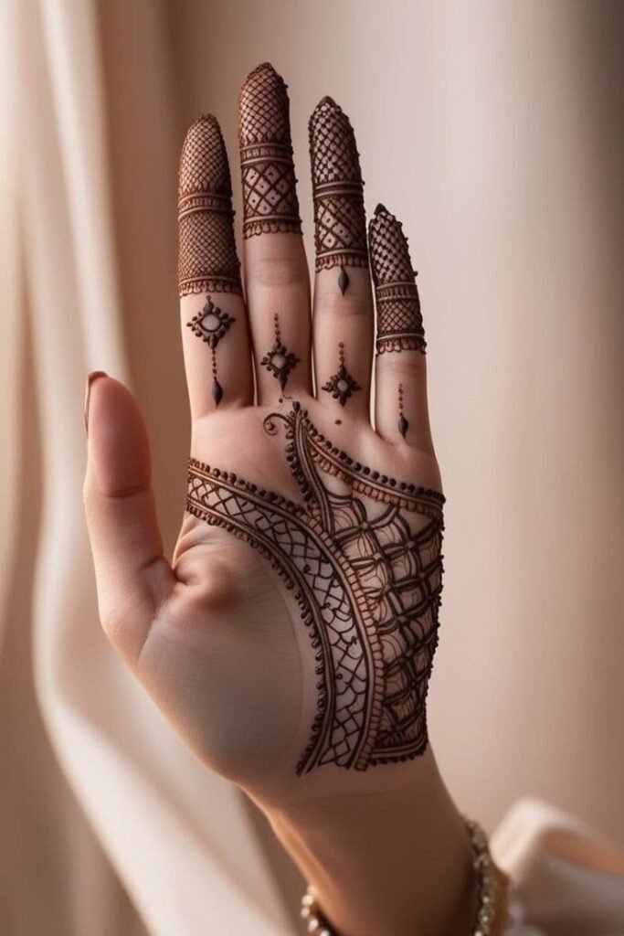 95+ Top Trending Stylish Front Hand Mehndi Designs for Fashion Lovers 43 geometric mehndi design front hand