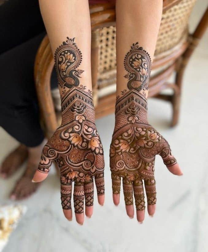 95+ Top Trending Stylish Front Hand Mehndi Designs for Fashion Lovers 71 Peacock Front Hand Mehndi Design
